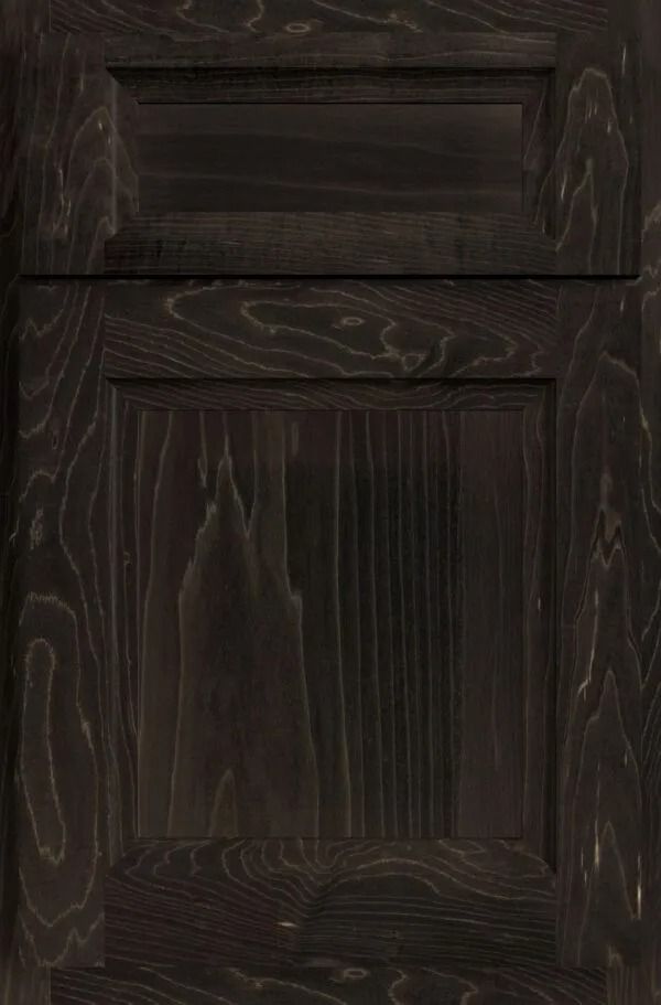Dark stained wood cabinet door with raised panel design.