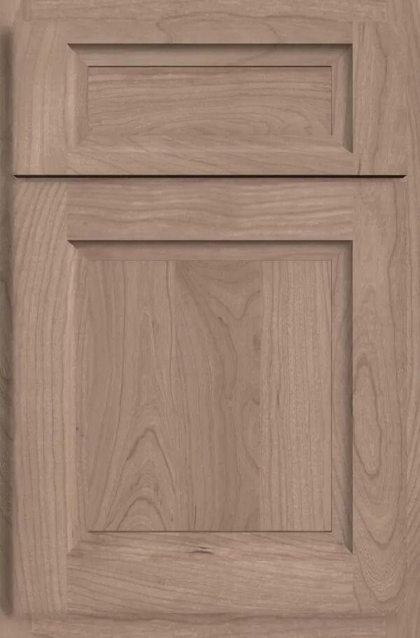 Light brown, two-panel cabinet door with a raised panel design, wood grain visible.