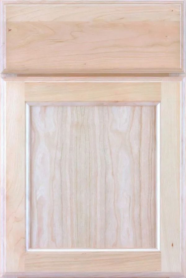 Light wood kitchen cabinet door with raised panel.