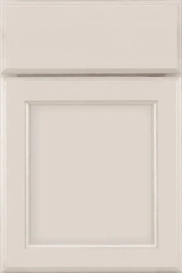 Cream-colored kitchen cabinet door with a raised panel design, showcasing a classic style.