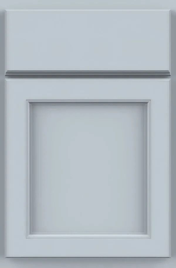Light blue kitchen cabinet door with a raised panel design.