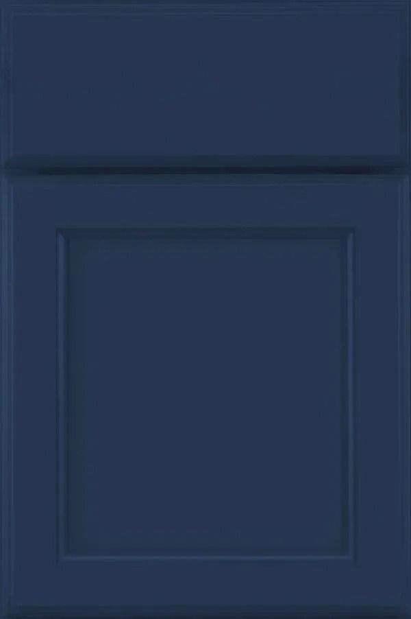 Dark blue cabinet door with a raised panel.