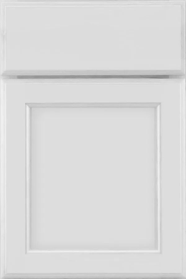 White kitchen cabinet door with a raised panel design.