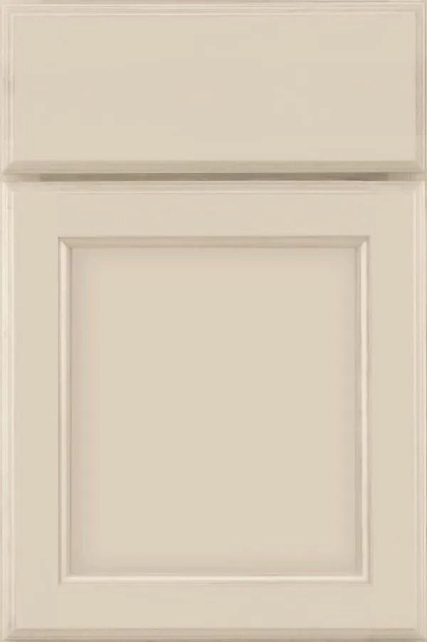Off-white kitchen cabinet door with a raised panel.