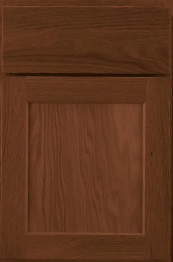 Brown wooden cabinet door with a raised panel design.