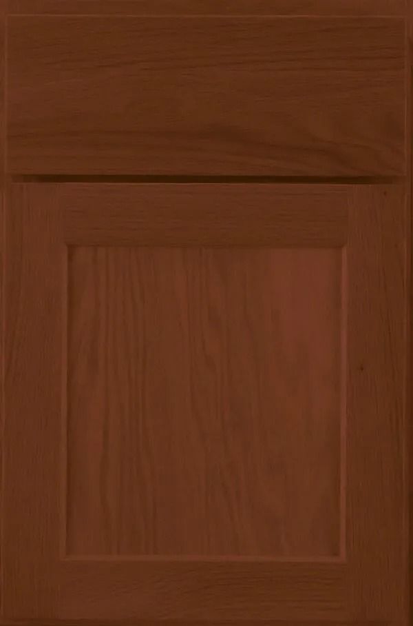 Brown wooden cabinet door with a square panel and rectangular top.
