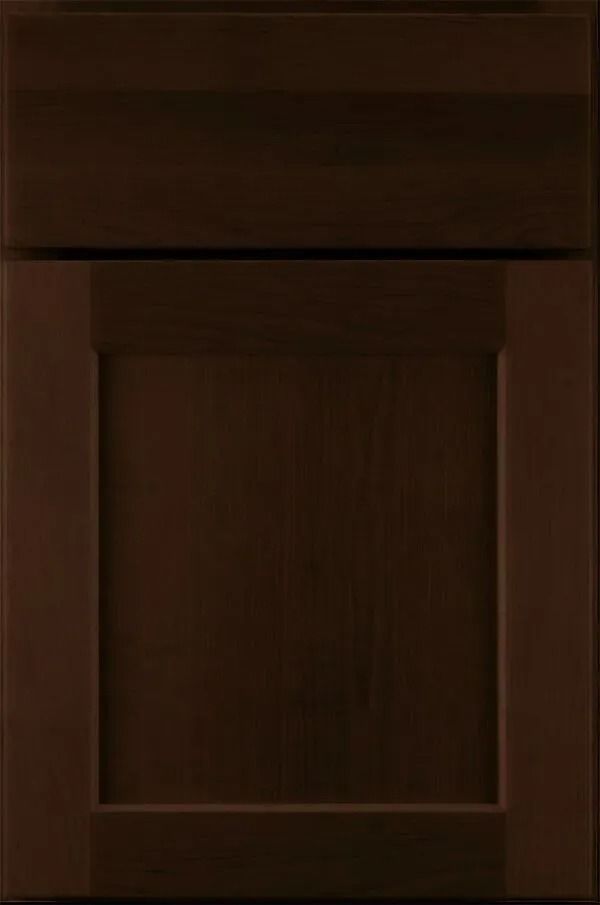 Dark brown shaker-style cabinet door with a rectangular recessed panel.