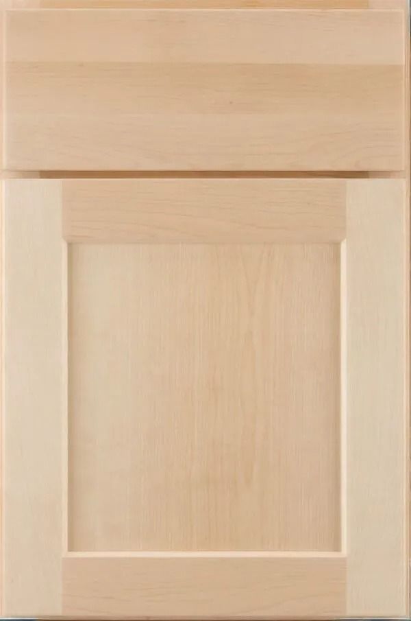 Wooden kitchen cabinet door, light wood with a recessed panel.