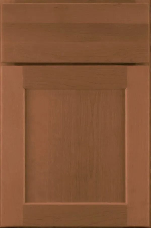 Brown kitchen cabinet door with recessed panel.