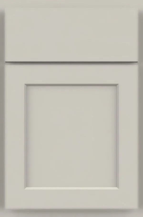 Light gray shaker-style cabinet door with recessed panel, horizontal top rail.