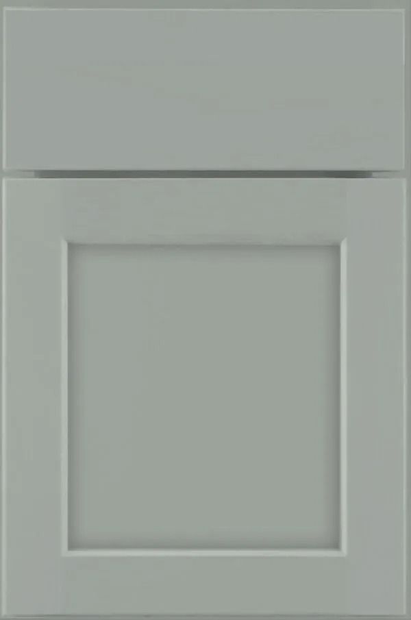 Gray cabinet door with a raised square panel.