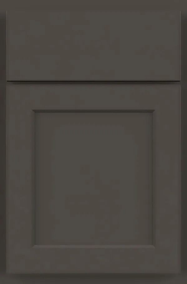 Gray kitchen cabinet door with a recessed square panel.