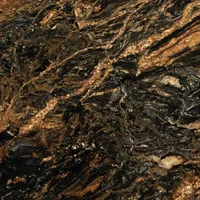 Dark granite with black, gold, and brown swirling patterns.
