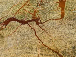 Olive green and tan marble with reddish-brown veining throughout.