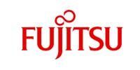 Fujitsu logo: Red text with infinity symbol above; white background.