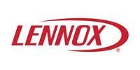 Lennox logo in red text, with a curved red line wrapping around the