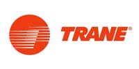 Trane logo: Orange circle with horizontal lines, and the word