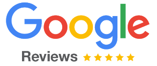 A google review logo with five stars on it on a white background.