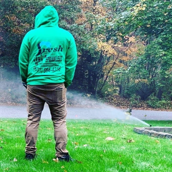 Irrigation Fresh Green Grass Lawn Sprinklers Long Island