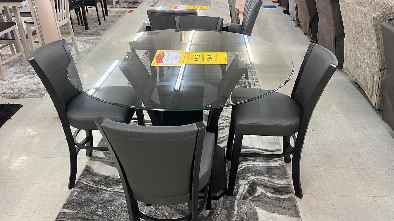 Glass table and dining chairs