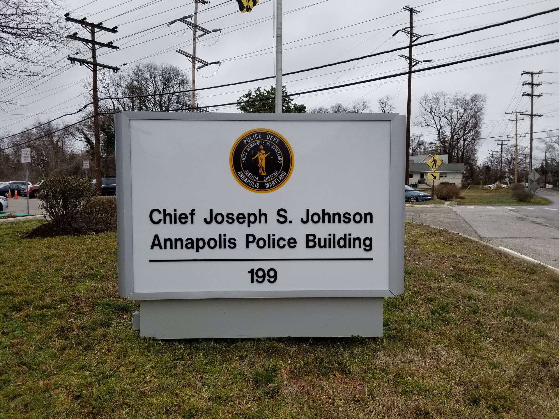 A sign for the chief joseph s. johnson annapolis police building