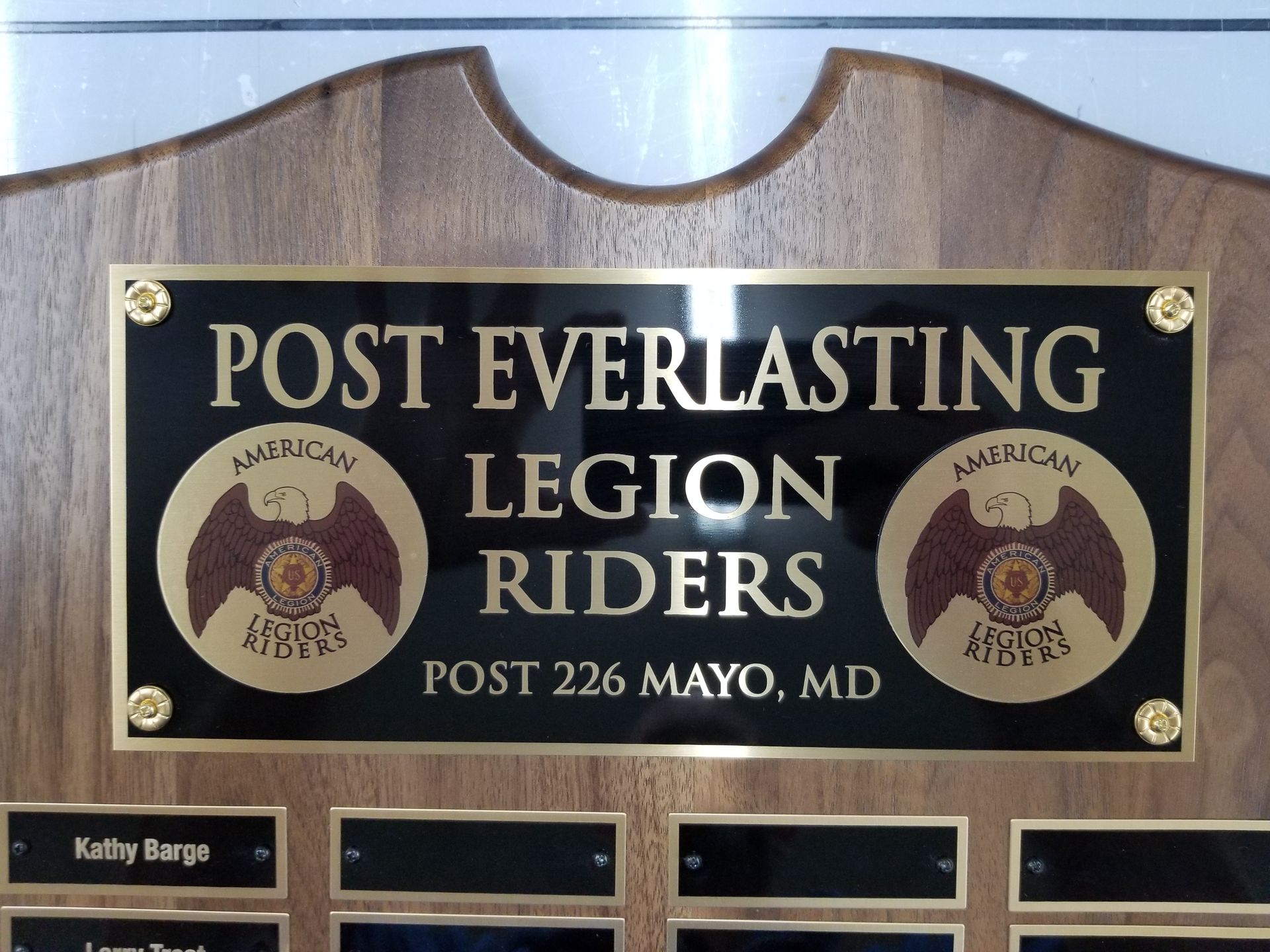 A plaque for post everlasting legion riders post 226 mayo md