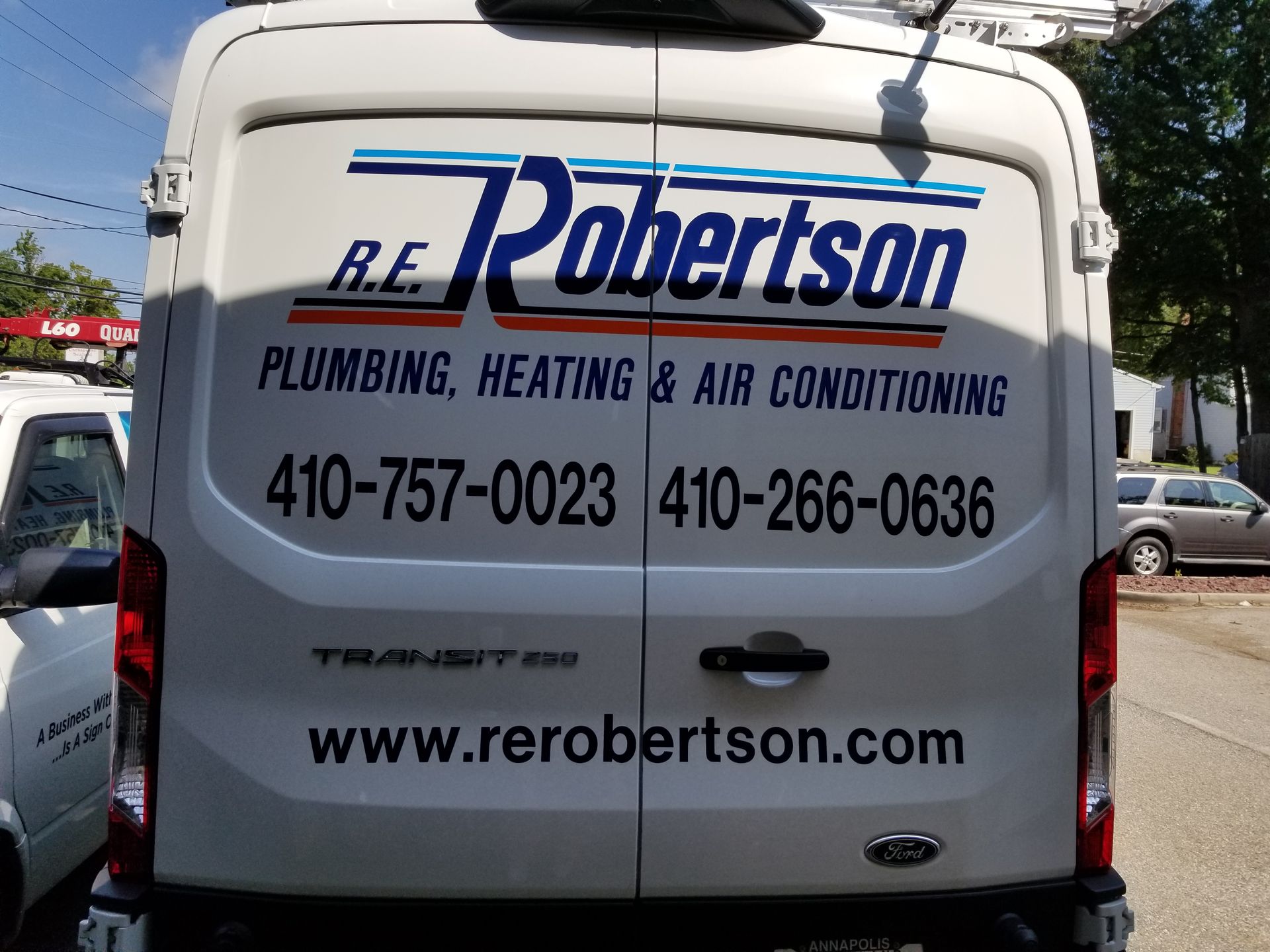 The back of a Robertson plumbing heating and air conditioning van