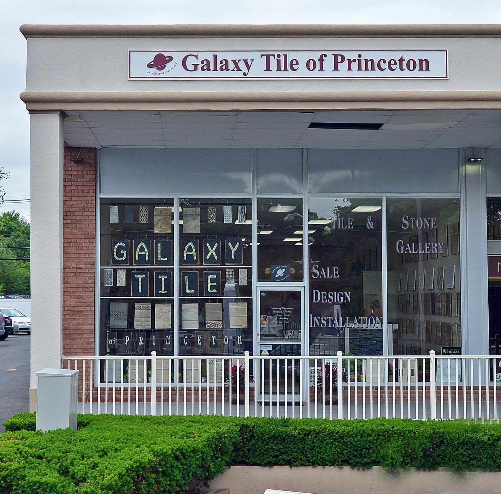Galaxy Tile of Princeton storefront with sign, window displays, and sale information.