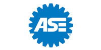 Blue ASE logo on a white background, with white letters inside a gear shape