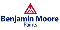 Benjamin Moore Paints logo in blue and red on a white background