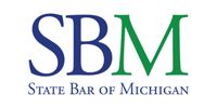 State Bar of Michigan logo with blue “SBM” and green line above the text