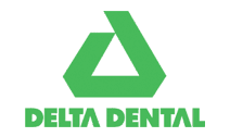 A green delta dental logo on a white background