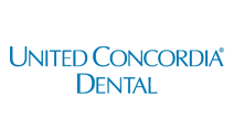 The logo for united concordia dental is blue and white.