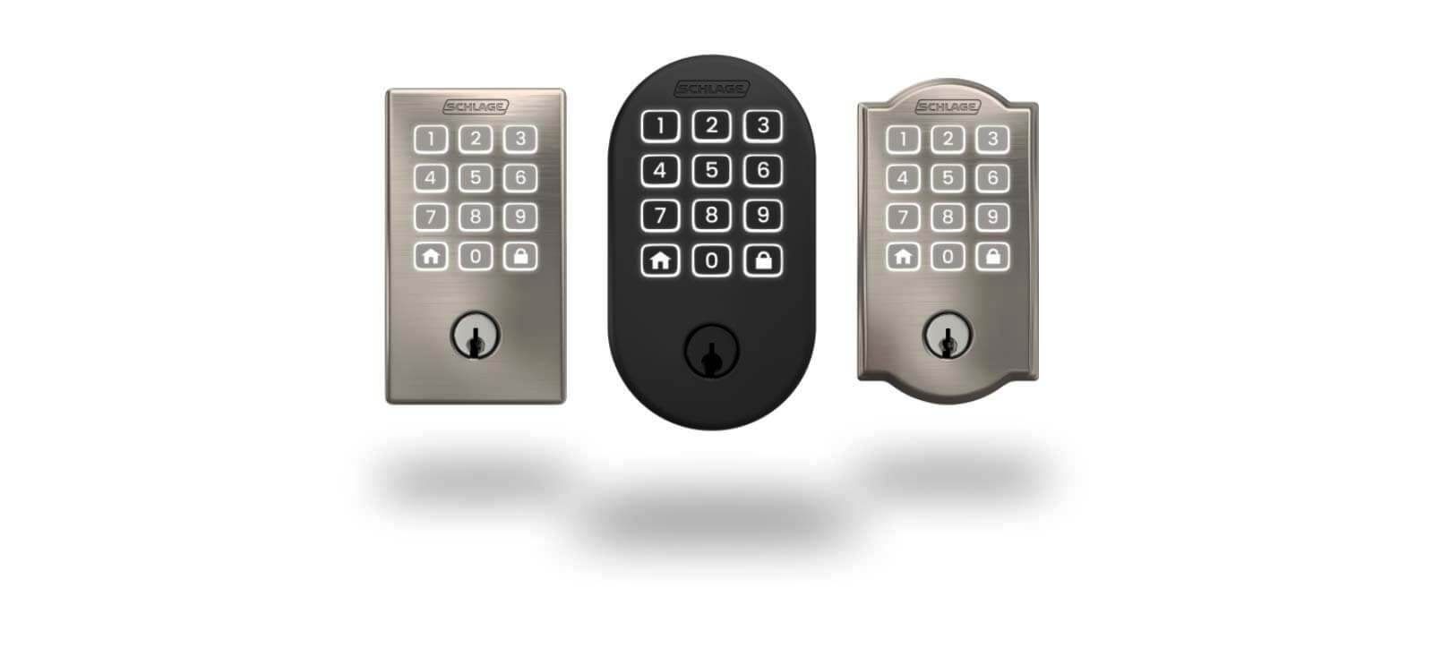 Three keyless entry door locks with keypads.