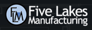 The logo for five lakes manufacturing is shown on a black background