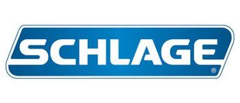 A blue and white schlage logo on a white background