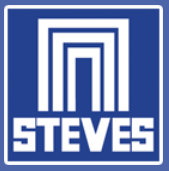 The logo for steves is a blue square with a white geometric design.