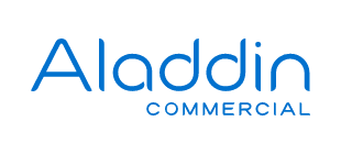 Aladdin Commercial logo in blue text on a white background