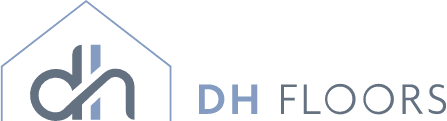 DH Floors logo with a gray hexagon monogram and blue-gray text on a white background