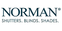 Logo for Norman, a company specializing in shutters, blinds, and shades, featuring the brand name in a serif font.