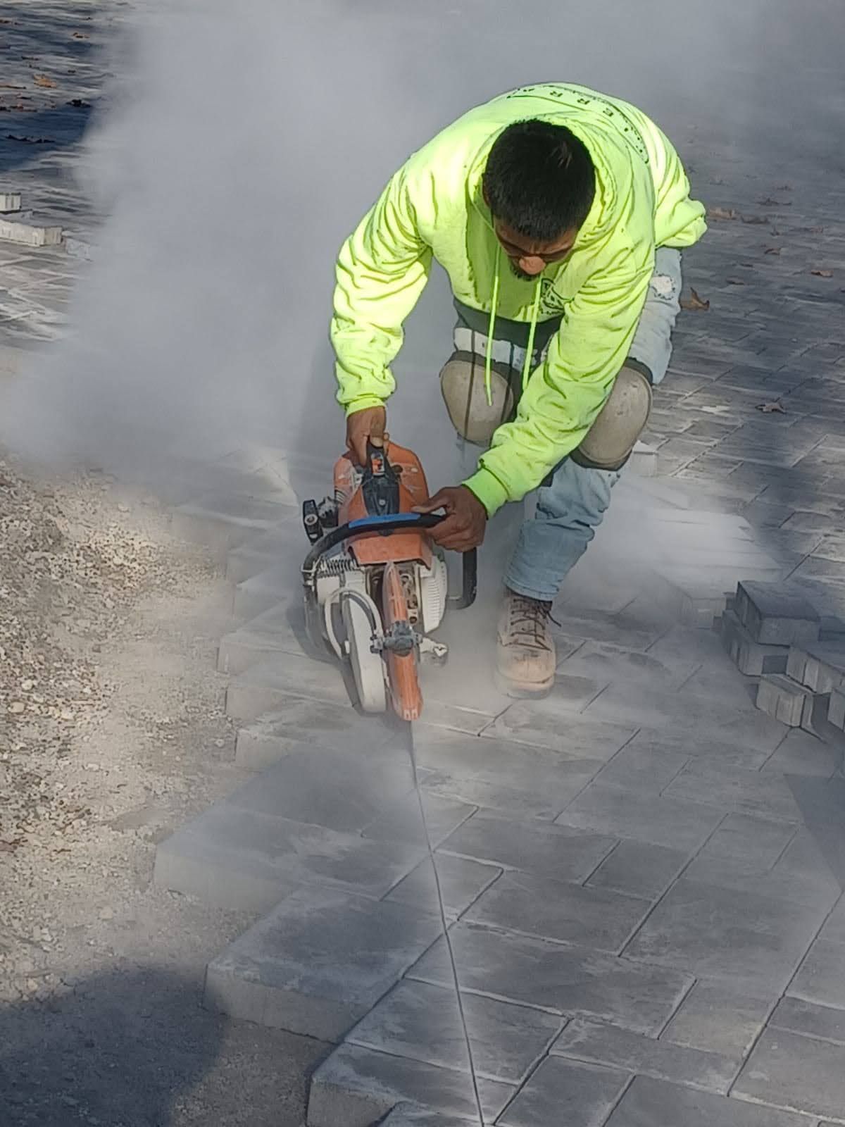 Hardscaping construction crew working