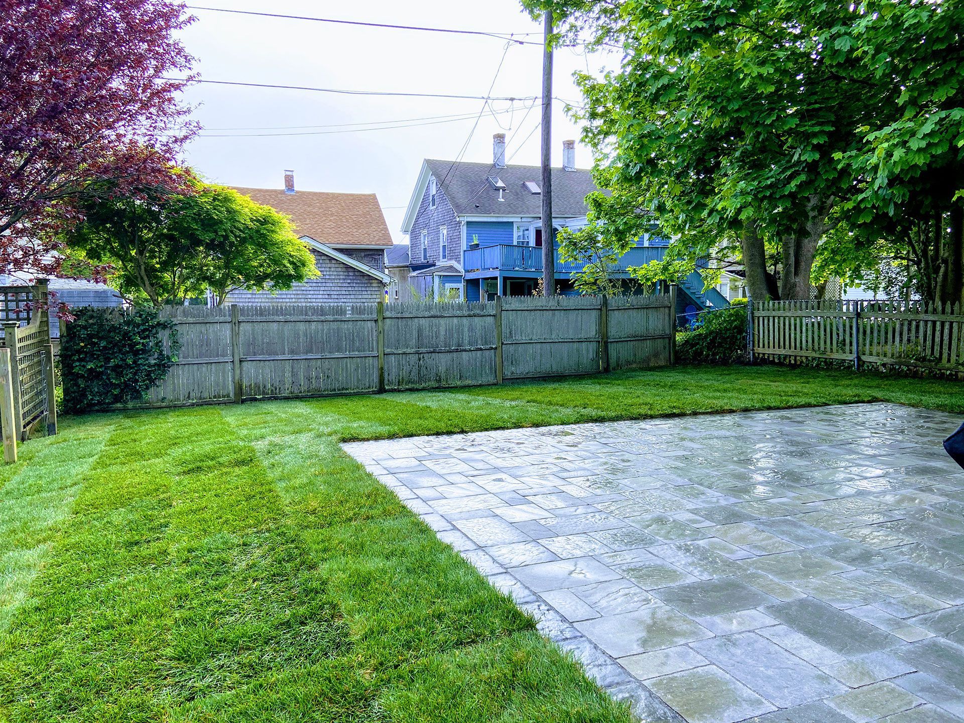 Completed construction of patio and lawn