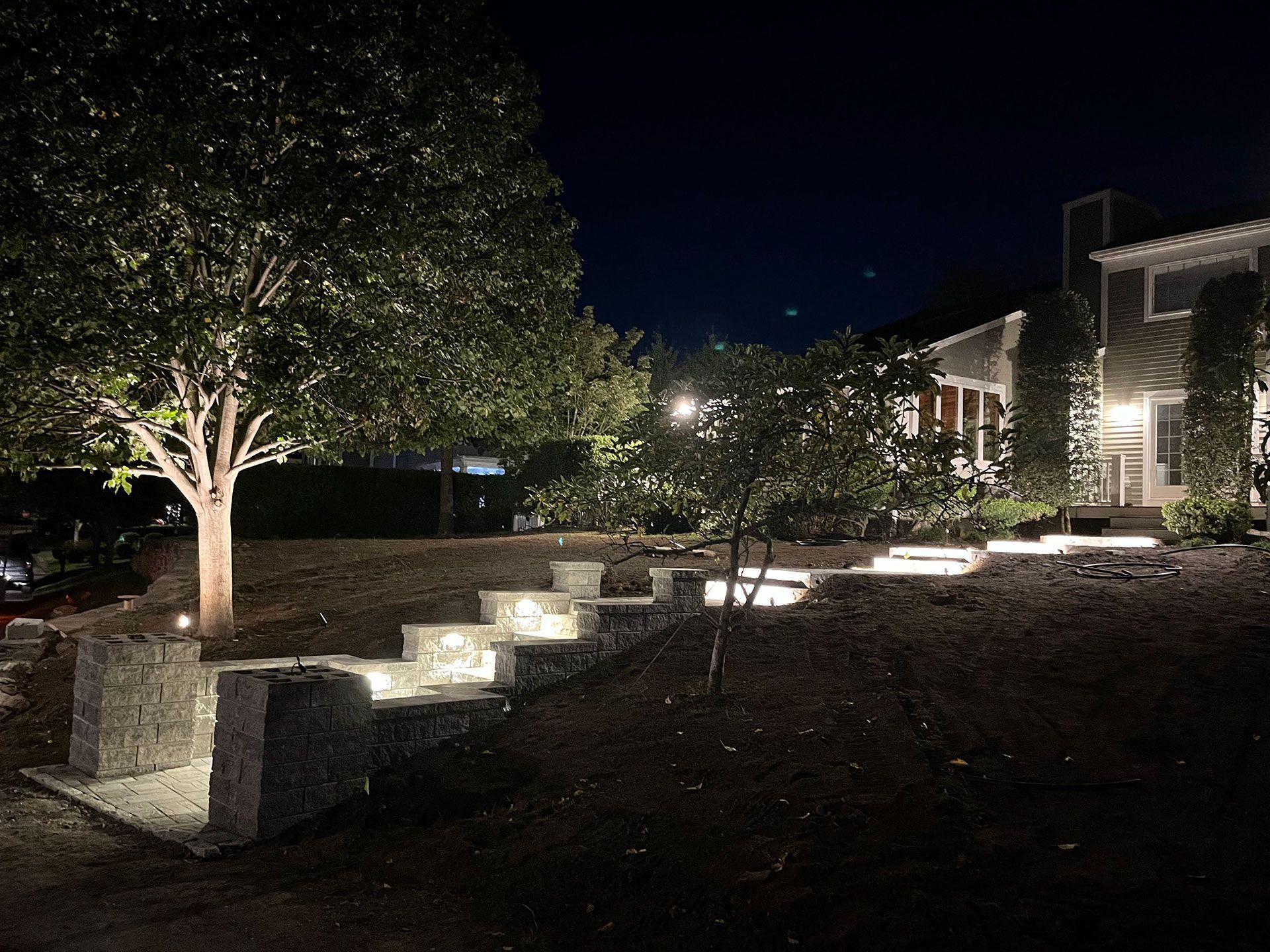 Steps and landscape lighting on a residential area