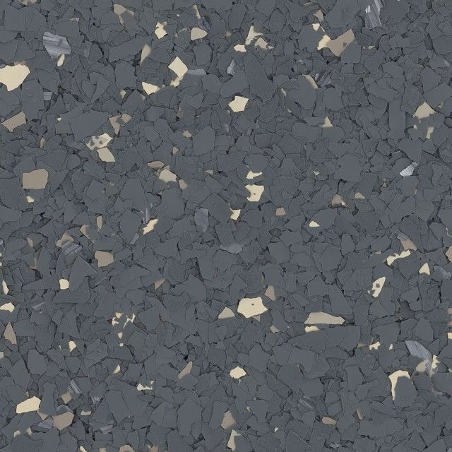 A close-up of charcoal-colored flooring material with speckled gray and beige flecks.