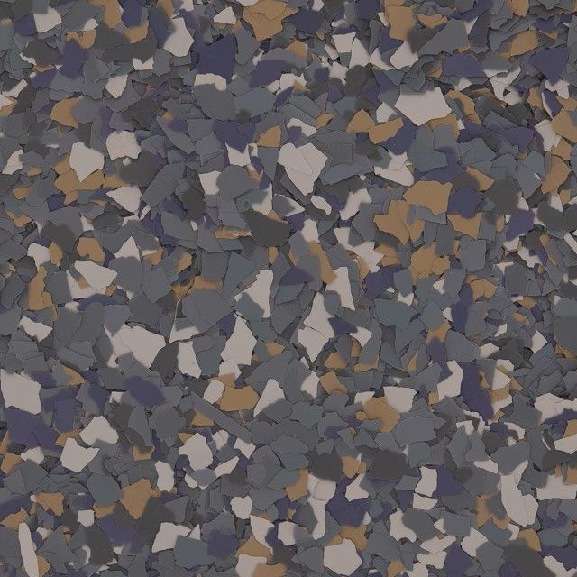 A seamless texture of decorative vinyl floor flakes in shades of navy, slate grey, light tan, and cream.