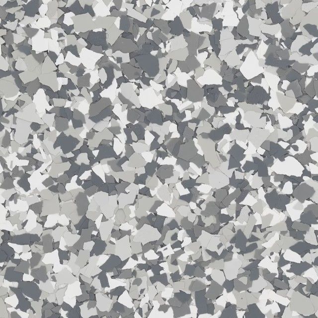 A pattern of small, overlapping confetti-like flakes in shades of white, light gray, and dark charcoal gray.