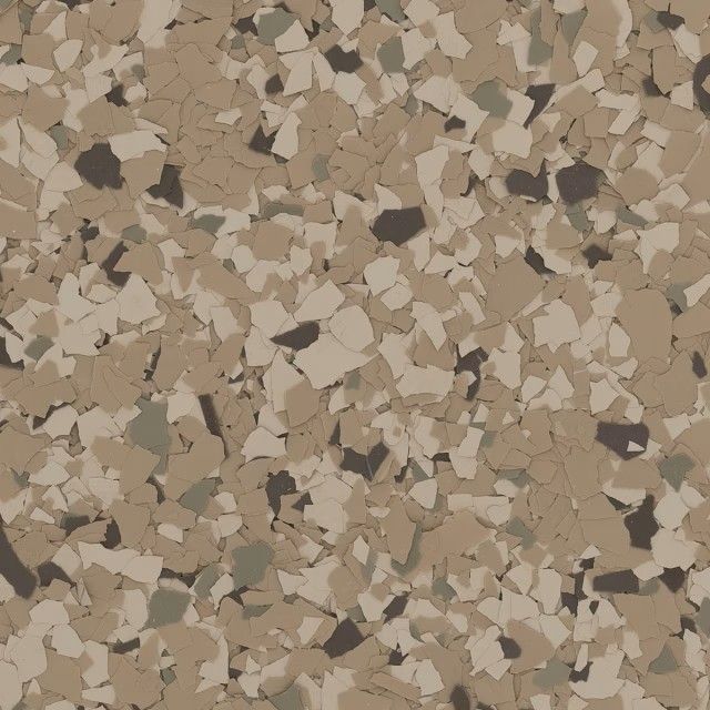 A seamless flooring texture featuring a blend of tan, beige, and dark brown paint flakes in an irregular, speckled pattern.