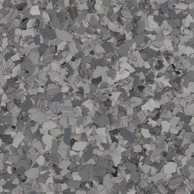 A seamless texture of grey, white, and dark charcoal decorative vinyl flakes for epoxy flooring.