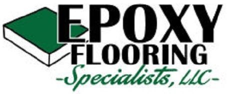 A logo for "Epoxy Flooring Specialists, LLC" featuring a green rectangular floor slab icon next to bold black text.