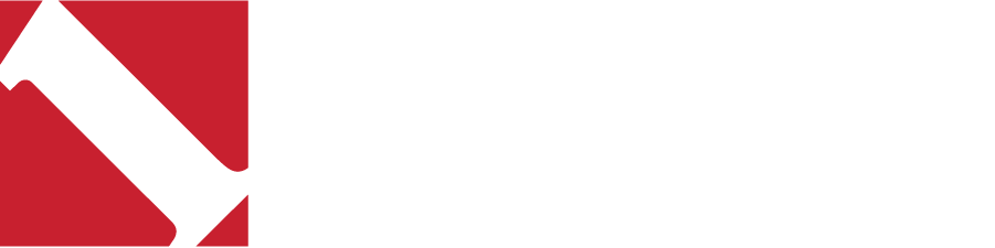 Red square logo with a white diagonal ribbon-like shape and a small white corner triangle